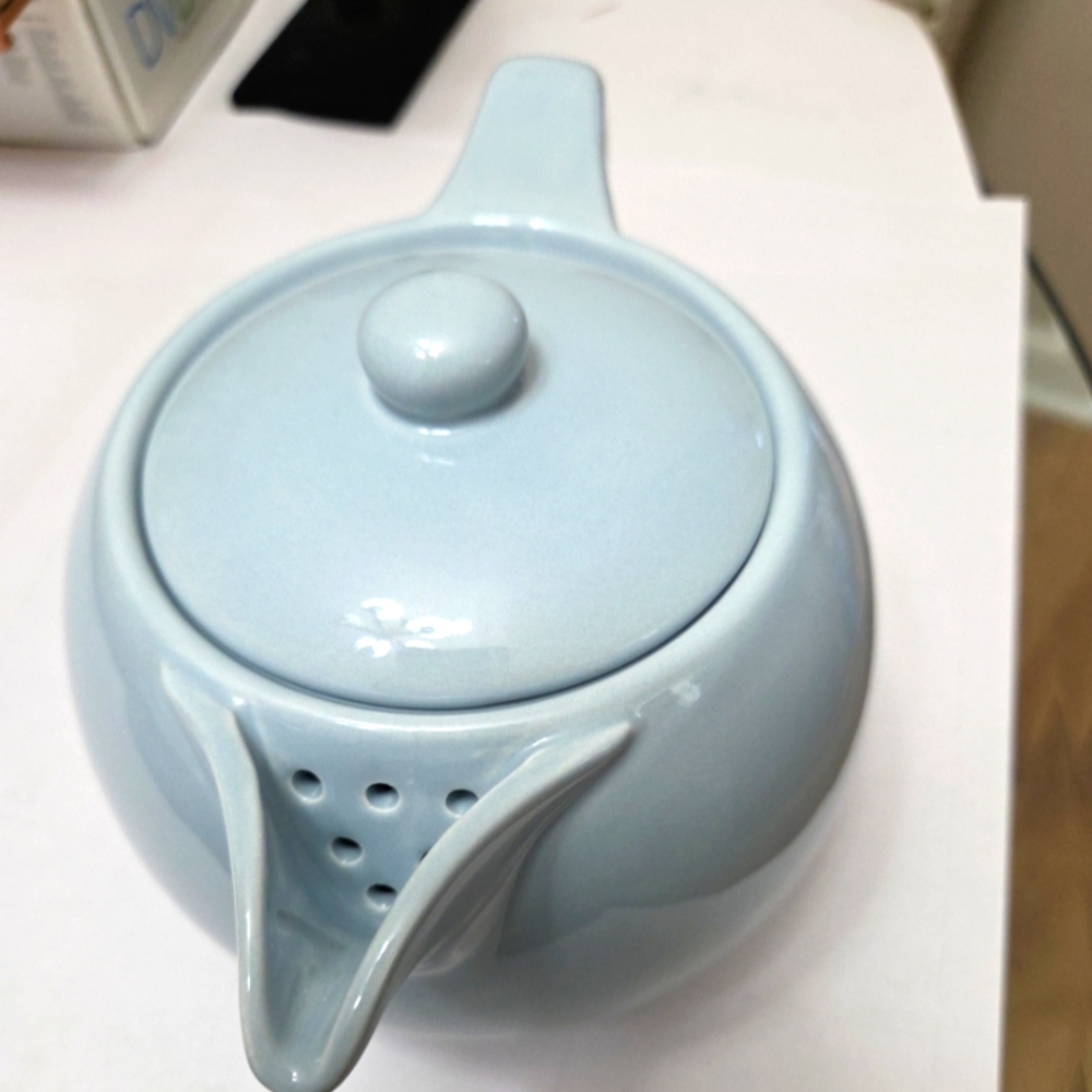 Vintage TEAPOT Thomas O'Brien Stoneware Ceramic Pale Light Blue Stoneware